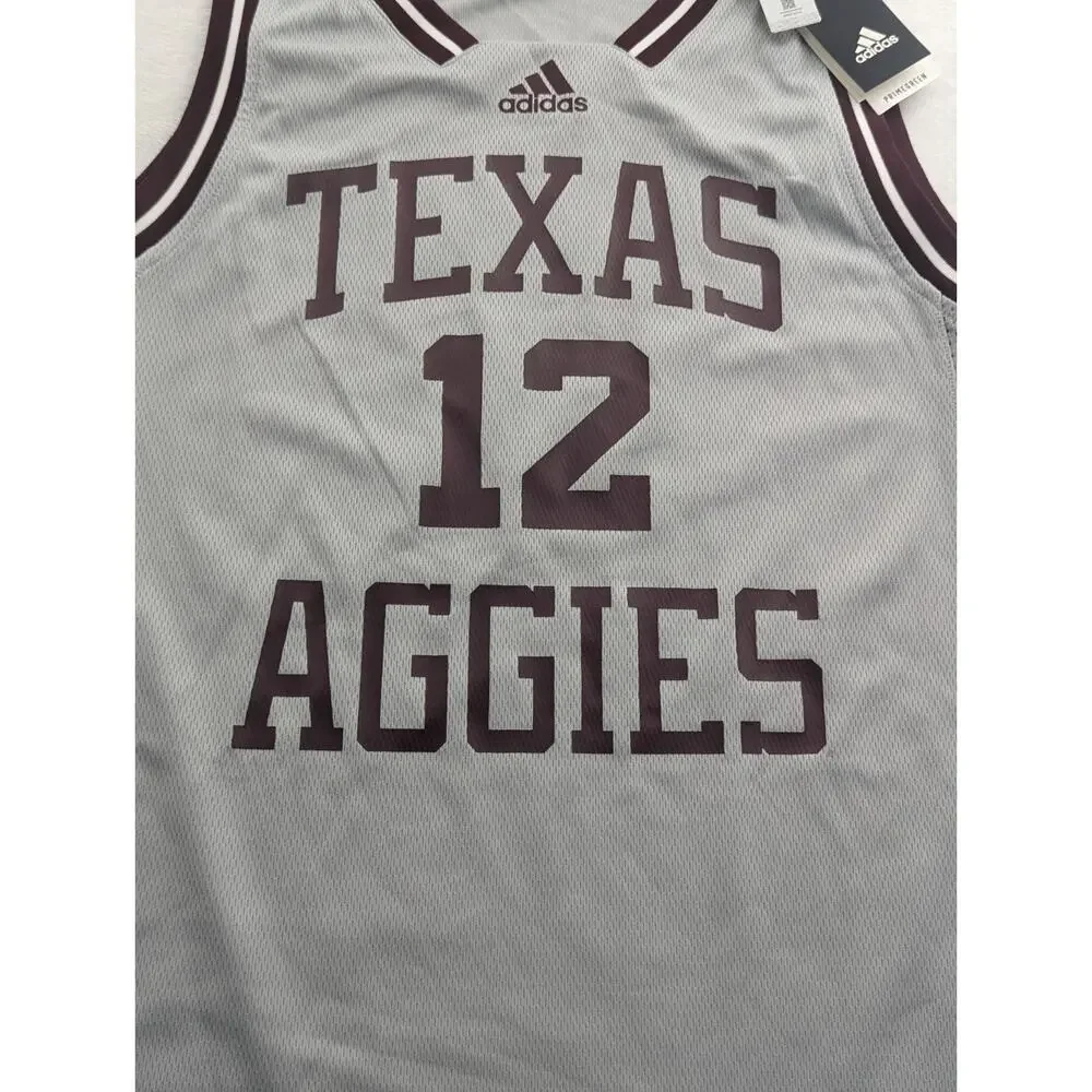 Adidas Texas A&M Aggies #12 Mens Medium Reverse Retro Basketball Jersey Gray NWT